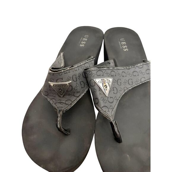 Guess Flip Flops Womens 11 Wedge Sandals Black Logo Platform Slides Retro Y2K - Picture 2 of 7